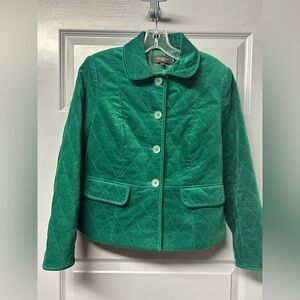 Talbots petites green quilted velvet shirt jacket. Size 4P. EUC LIKE NEW!